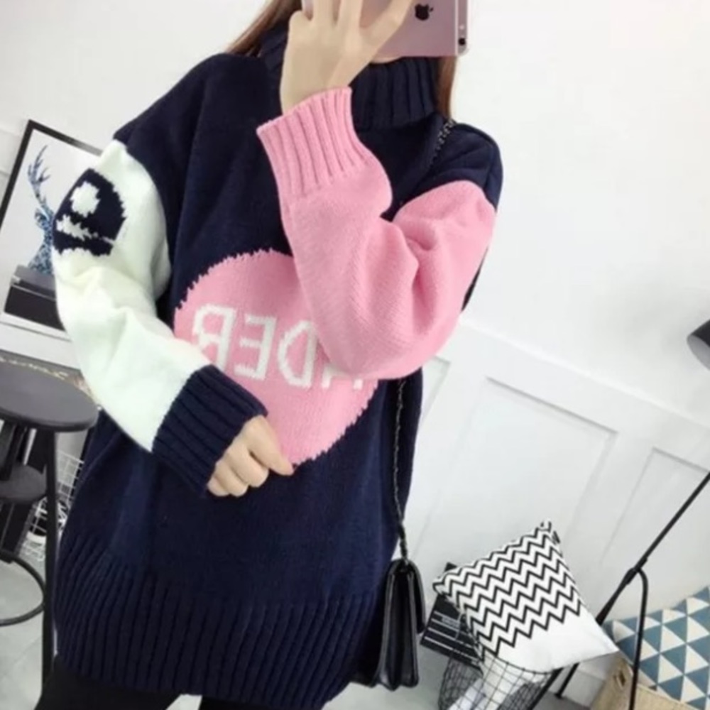 50% OFF✨♥️Hot Pink x Black turtle neck sweater♥️😆